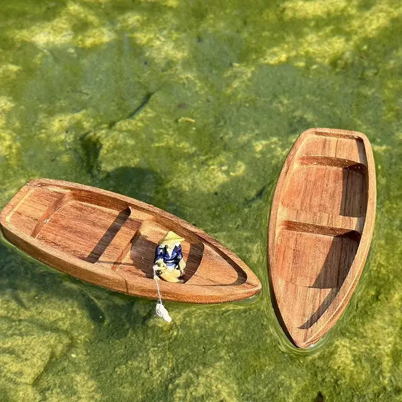 Aquarium Plant Live - Handmade Wooden Boat Mini Floating Boat